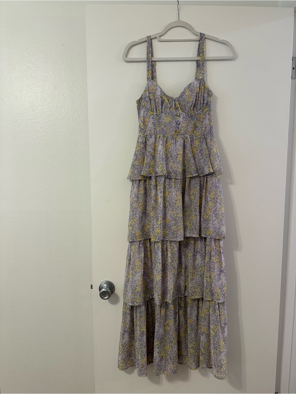 ASTR Floral Tiered Maxi Dress in Lavender and Yellow